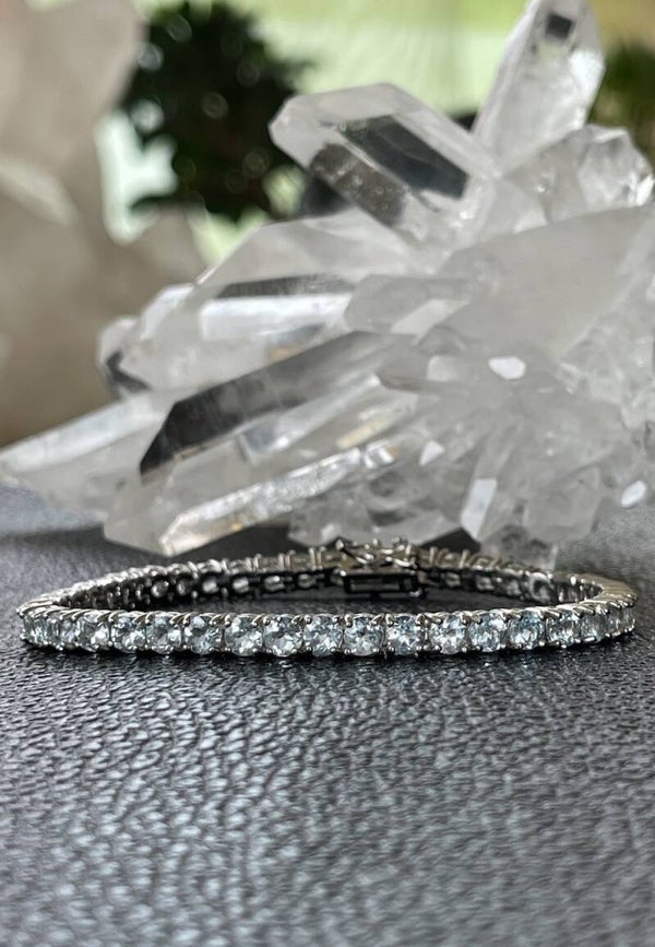 Aquamarijn armband facet geslepen rond