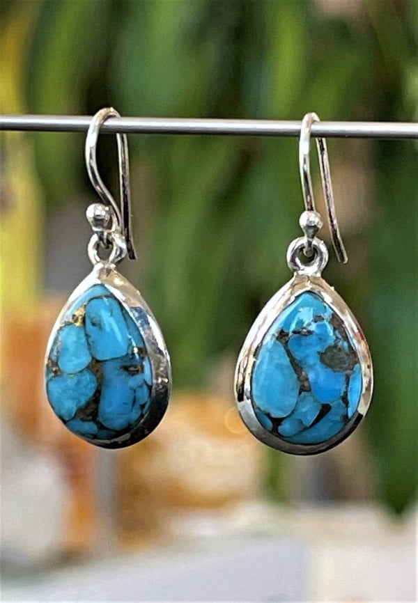 Koper Turkoois oorbellen cabochon druppel