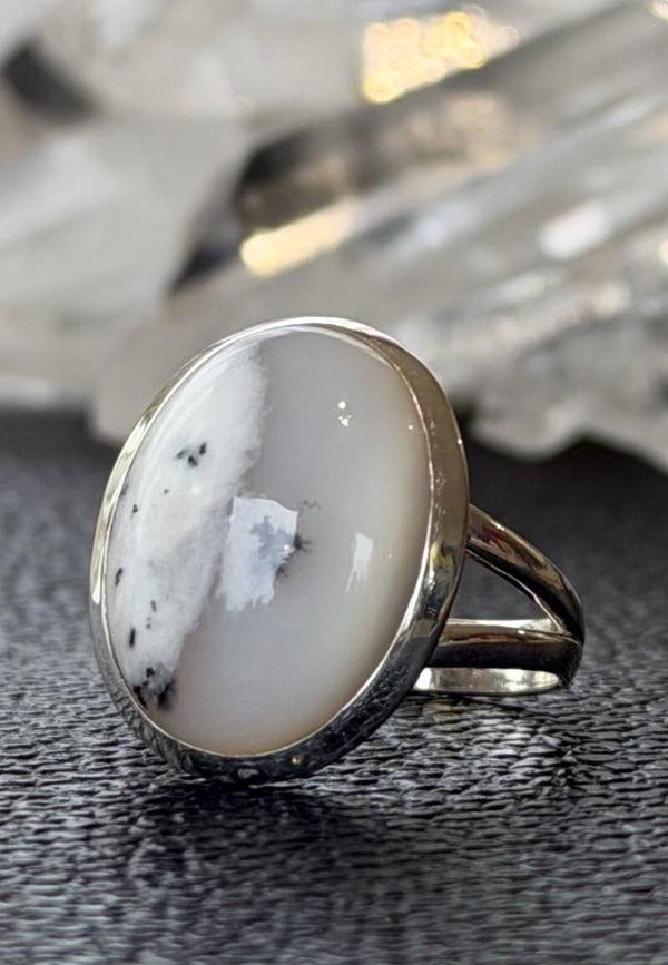 Dendriet Agaat ring cabochon ovaal, maat 19,9