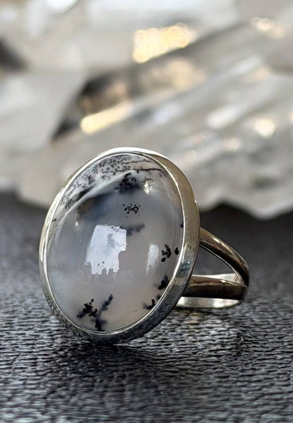 Dendriet Agaat ring cabochon ovaal, maat 19,9
