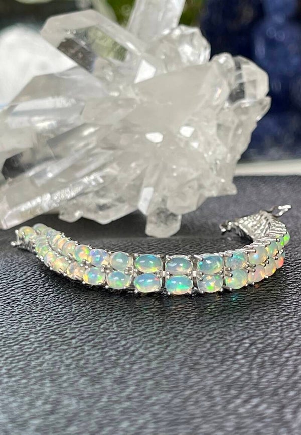 Opaal uit Ethiopië armband cabochon ovaal, dubbele rij