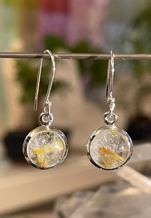 Gouden Rutielkwarts oorbellen cabochon rond