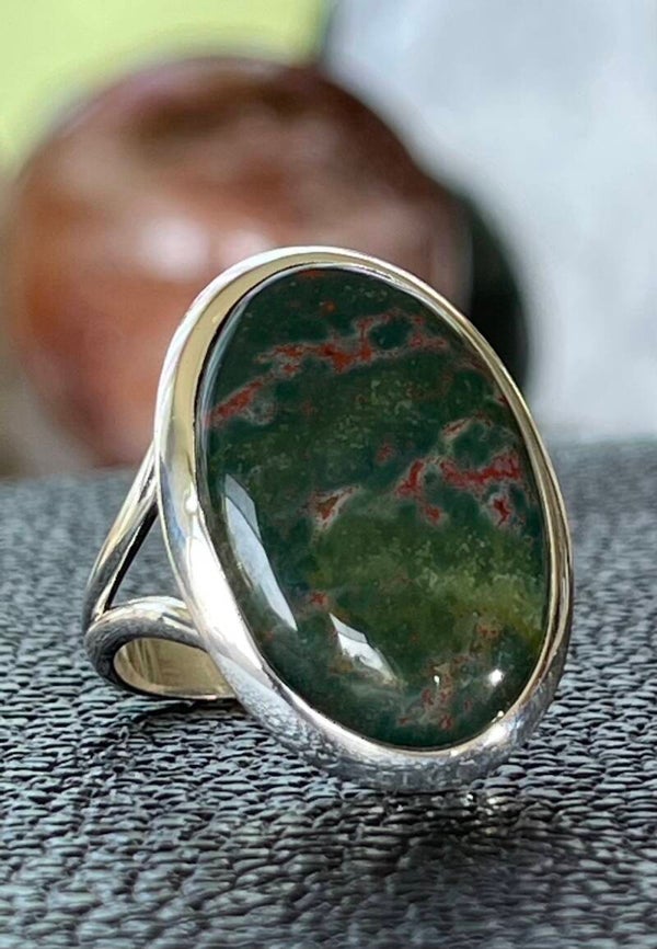 Heliotroop ring cabochon ovaal, maat 20,5