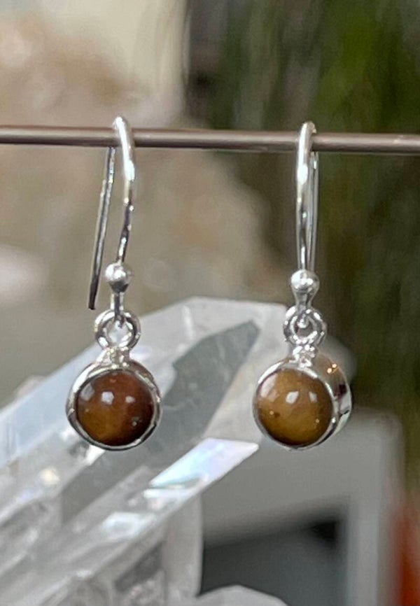 Tijgeroog oorbellen cabochon rond, klein