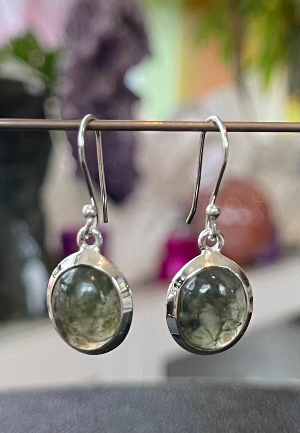 Mosagaat oorbellen cabochon ovaal