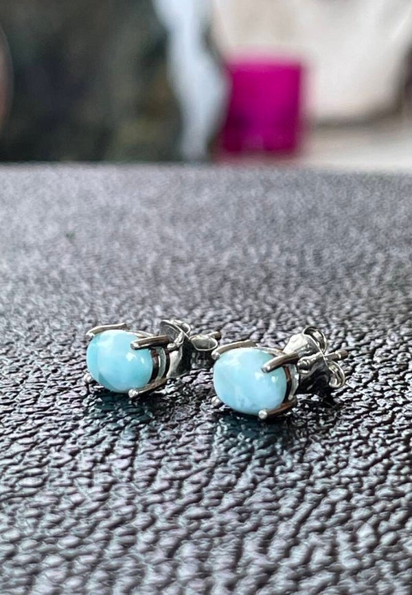 Larimar oorknopjes cabochon ovaal