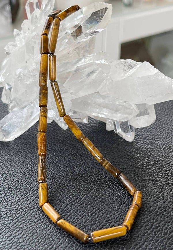 Tijgeroog ketting cabochon pijpjes