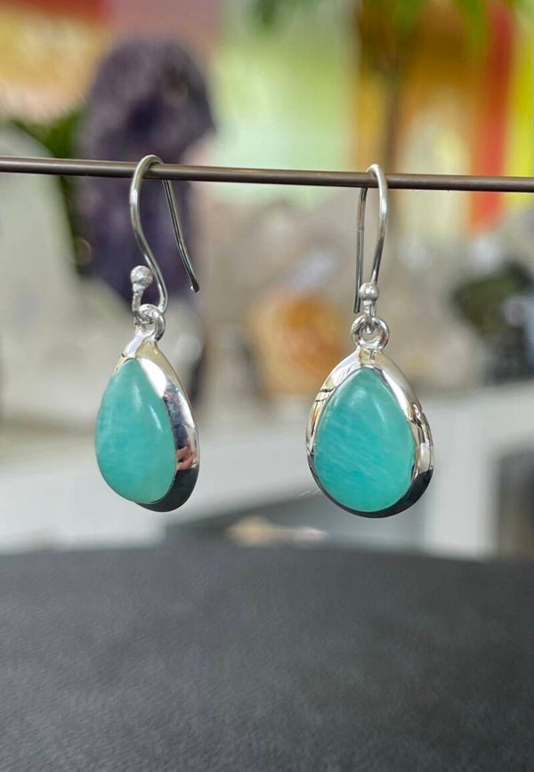 Amazoniet oorbellen cabochon druppel