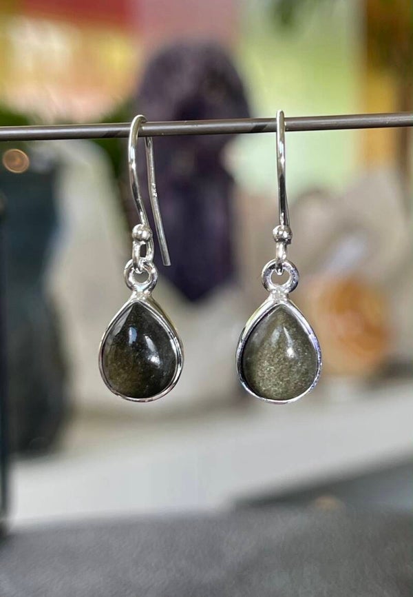 Goud Obsidiaan oorbellen cabochon druppel