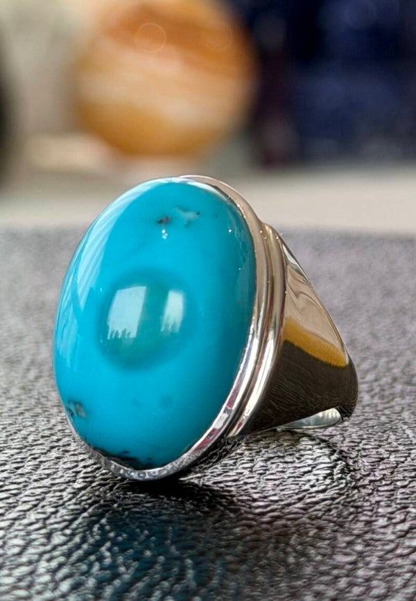 Turkoois met koper ring cabochon ovaal, maat 22
