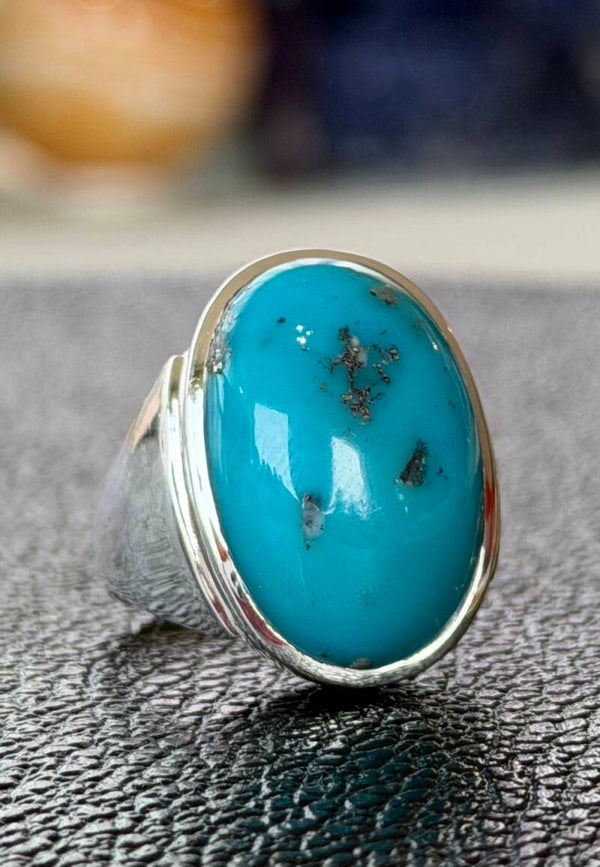 Turkoois met koper ring cabochon ovaal, maat 20,1