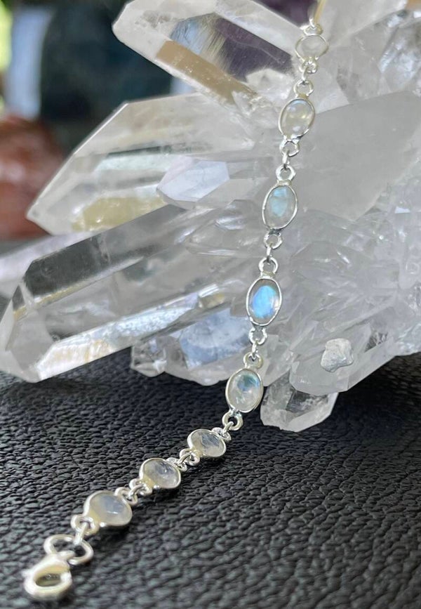 Regenboog Maansteen armband facet geslepen ovaal