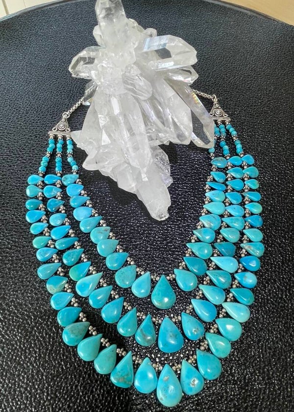 Turkoois ketting cabochon druppels, 3 lijnen