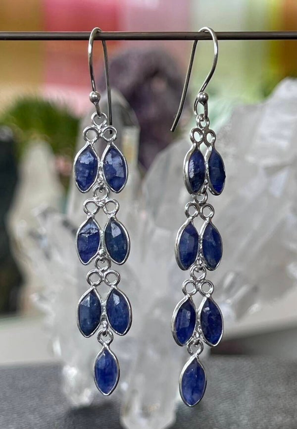 Lapis Lazuli oorbellen facet geslepen marquise vorm, lang