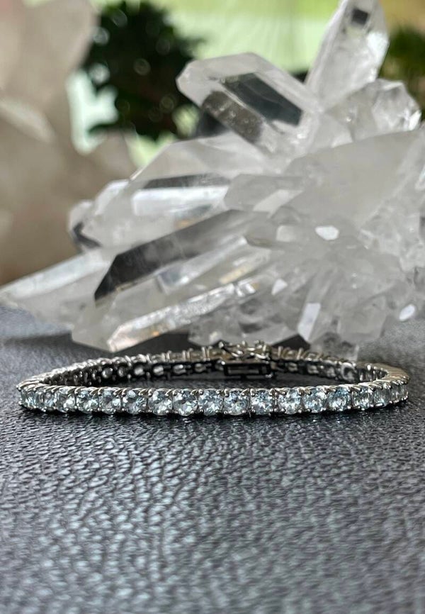 Aquamarijn armband facet geslepen rond