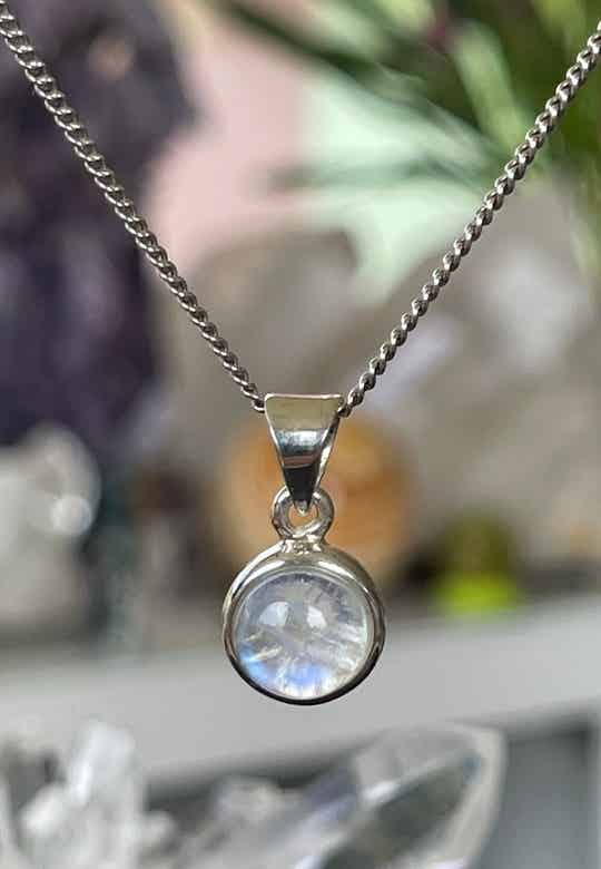 Regenboog Maansteen hanger cabochon rond klein