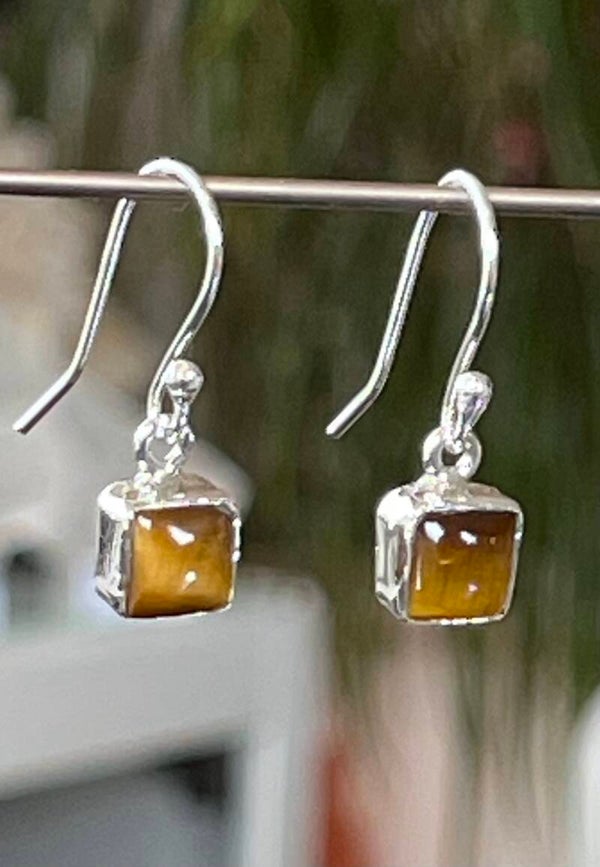 Tijgeroog oorbellen cabochon vierkant, klein