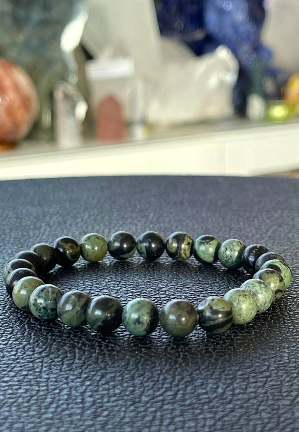 Kambaba Jaspis armband met ronde kralen en elastiek 8,7mm