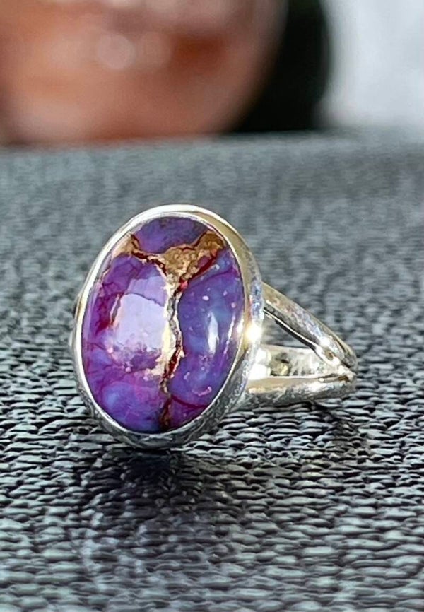 Koper Turkoois ring cabochon ovaal, maat 16,5