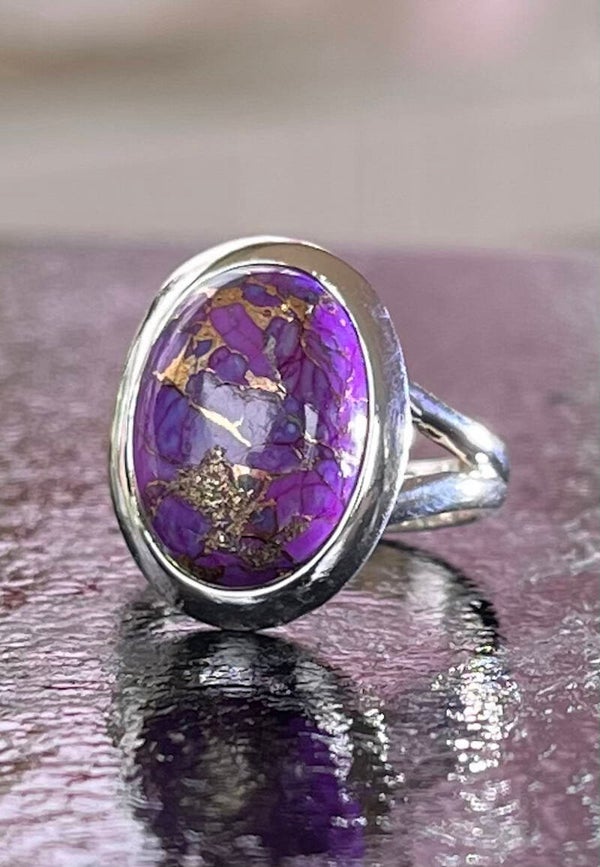 Koper Turkoois ring cabochon ovaal, maat 16,5