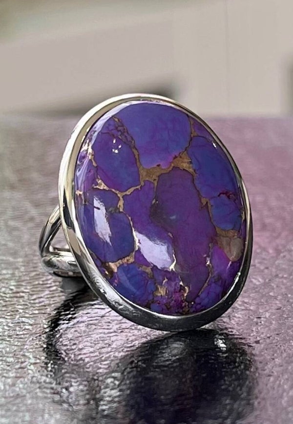 Koper Turkoois ring cabochon ovaal, maat 18