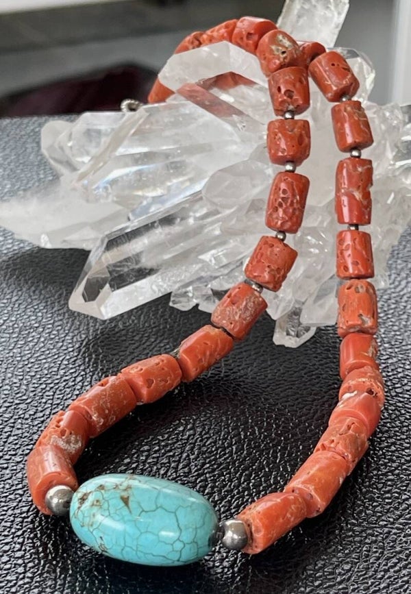 Koraal ketting met Turkoois, cabochon