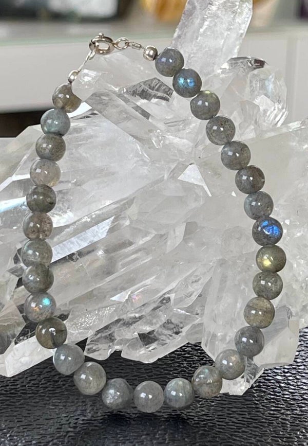 Labradoriet  armband met ronde cabochon kralen 6,5mm