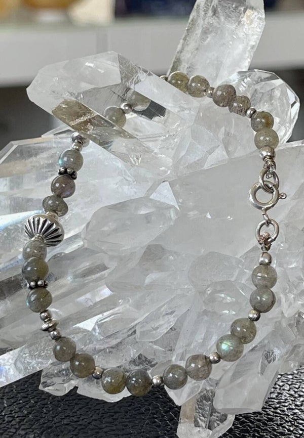Labradoriet armband met ronde cabochon kralen 5mm