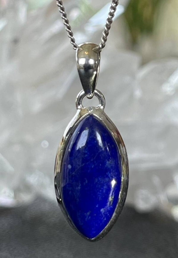 Lapis Lazulli met Pyriet hanger cabochon markiesvorm medium