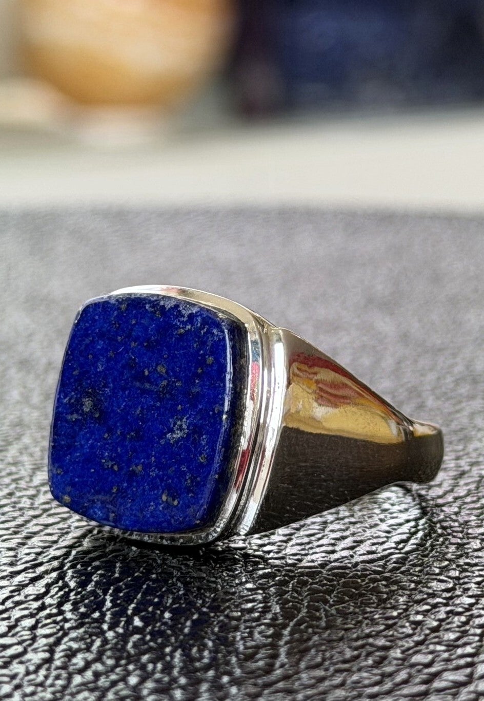 Lapis Lazuli met Pyriet ring cabochon rechthoek, maat 23