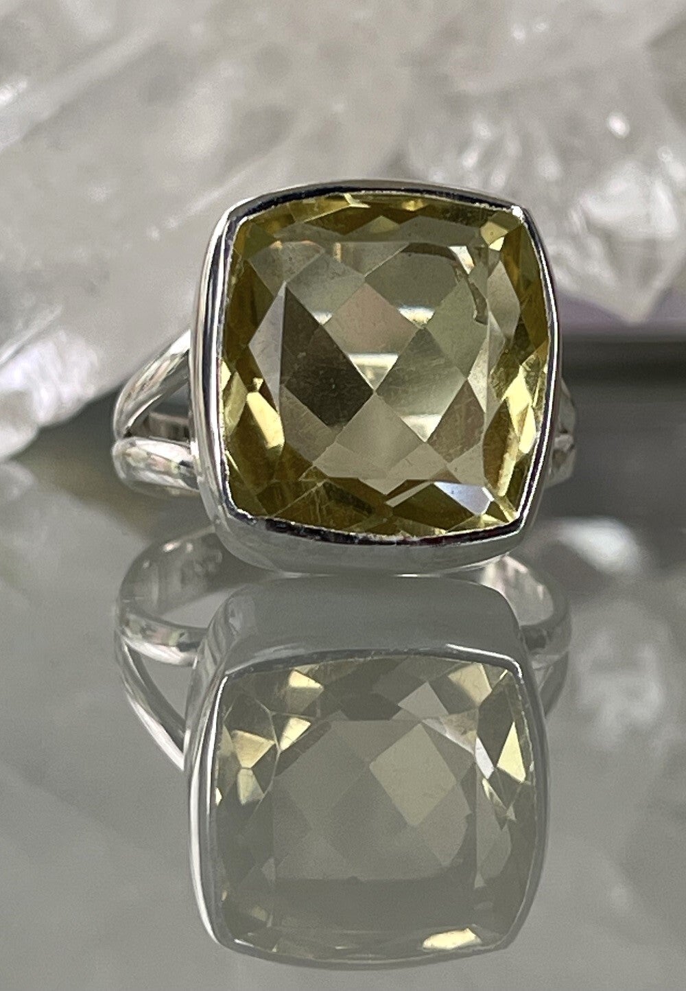 Lemon Topaas ring facet geslepen rechthoekig, maat 19,2