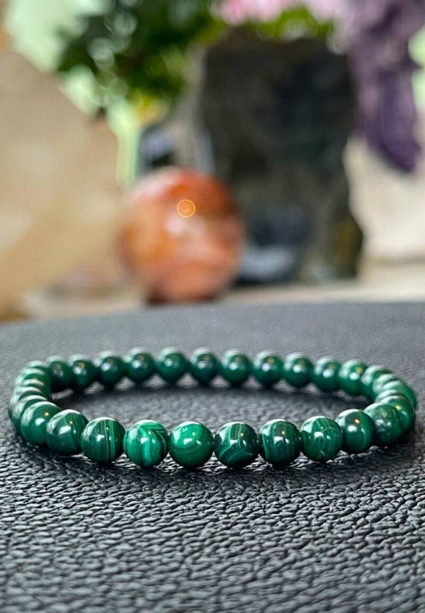Malachiet armband met ronde kralen en elastiek 6,5mm