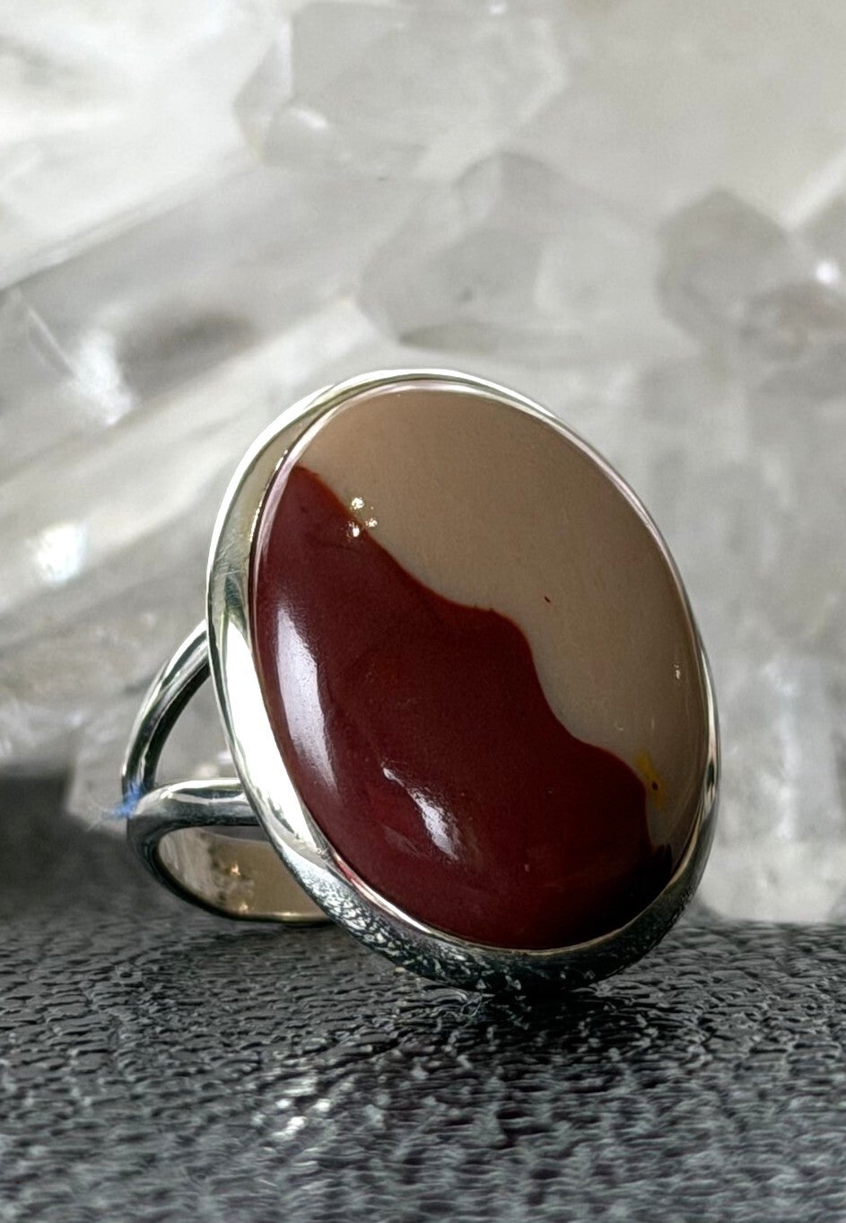 Mookaiet ring cabochon ovaal, maat 19,6