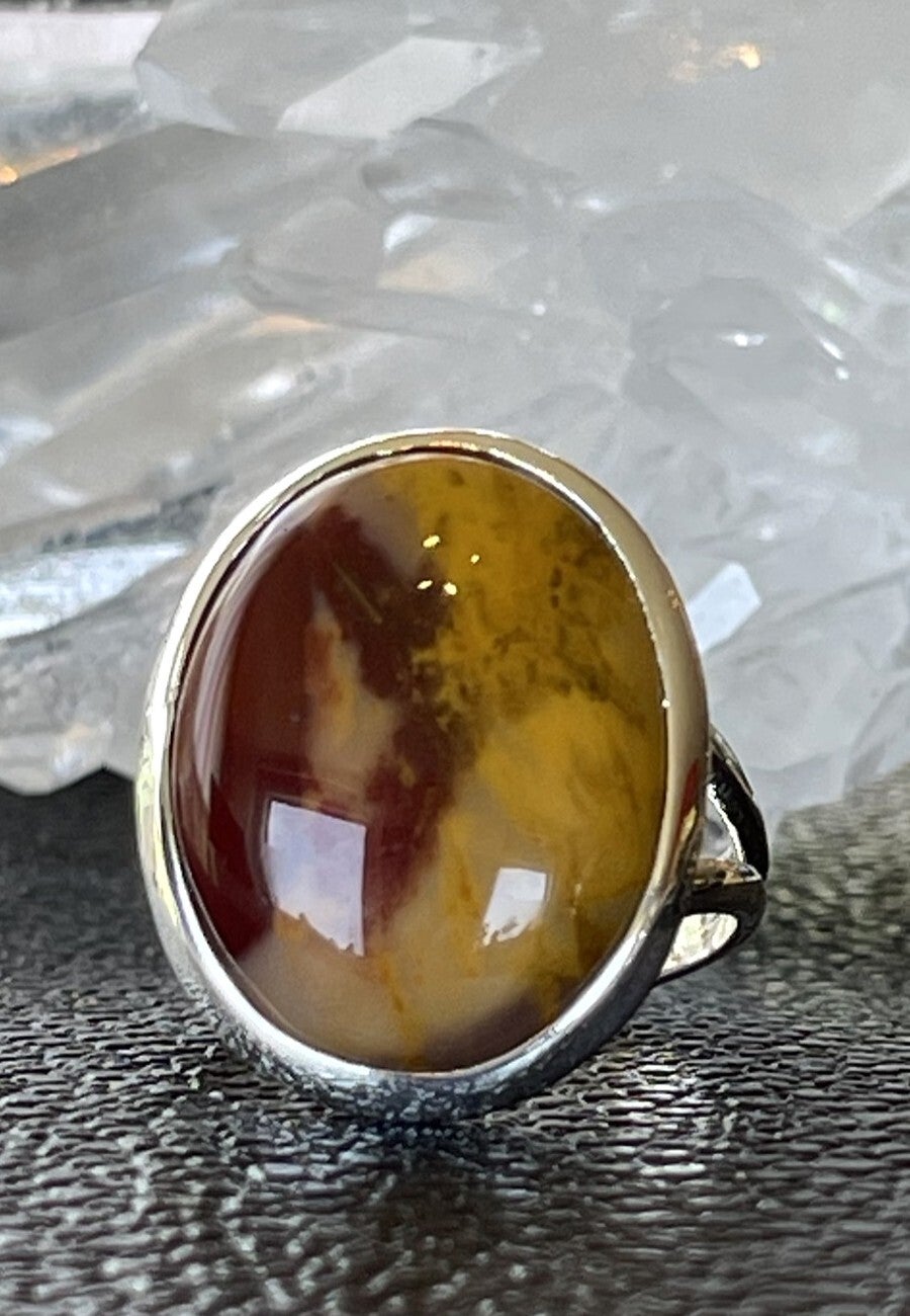 Mookaiet ring cabochon ovaal, maat 19,6