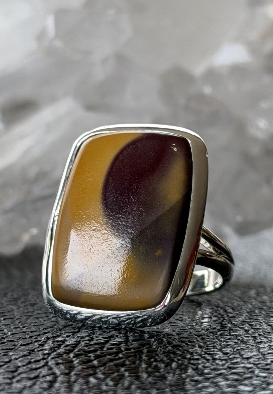 Mookaiet ring cabochon rechthoekig, maat 18,1