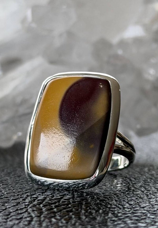 Mookaiet ring cabochon rechthoekig, maat 18,1