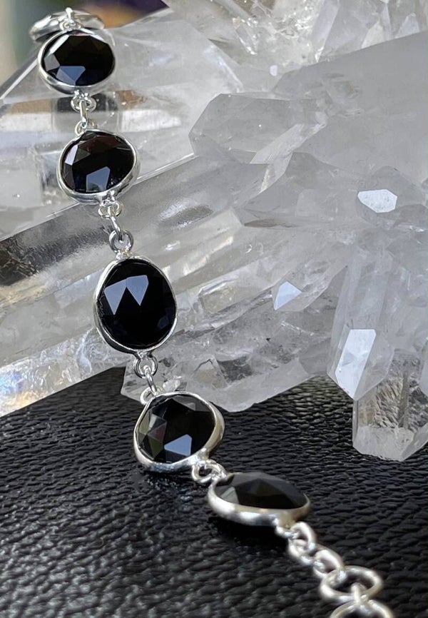 Onyx armband checker facet geslepen free form plat