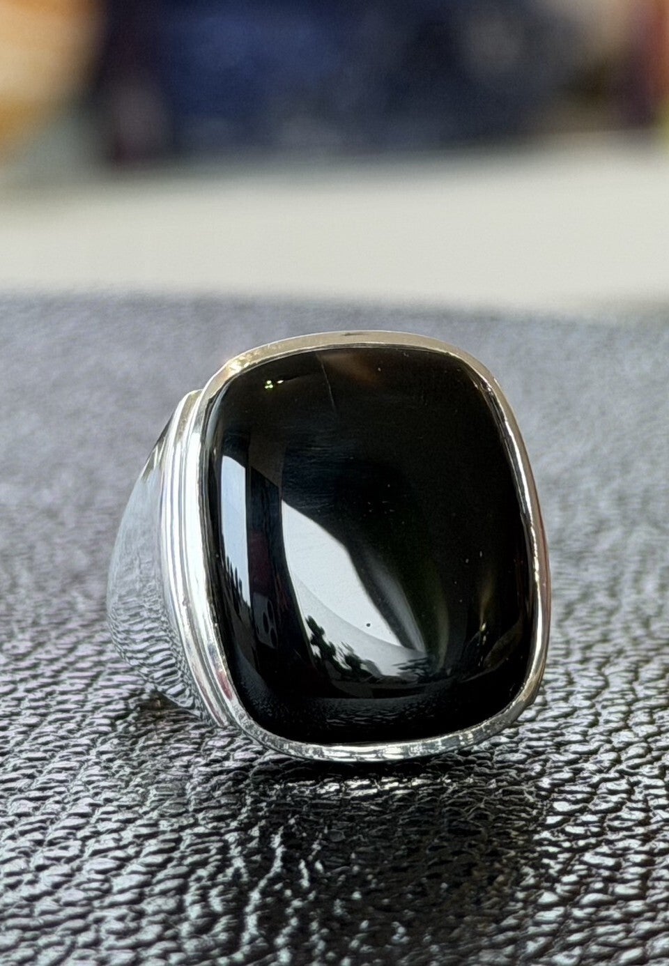Onyx ring cabochon rechthoekig, maat 21