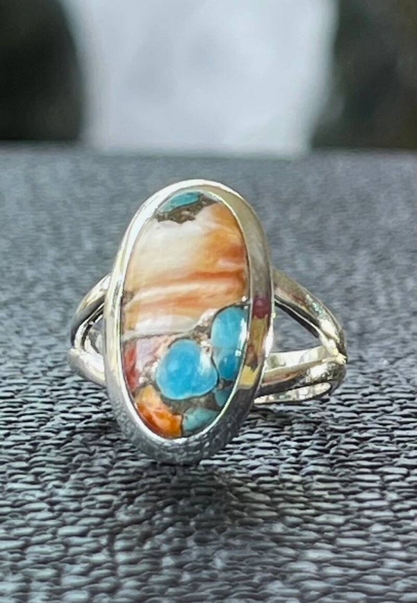 Oyster Koper Turkoois ring cabochon ovaal, maat 16,5