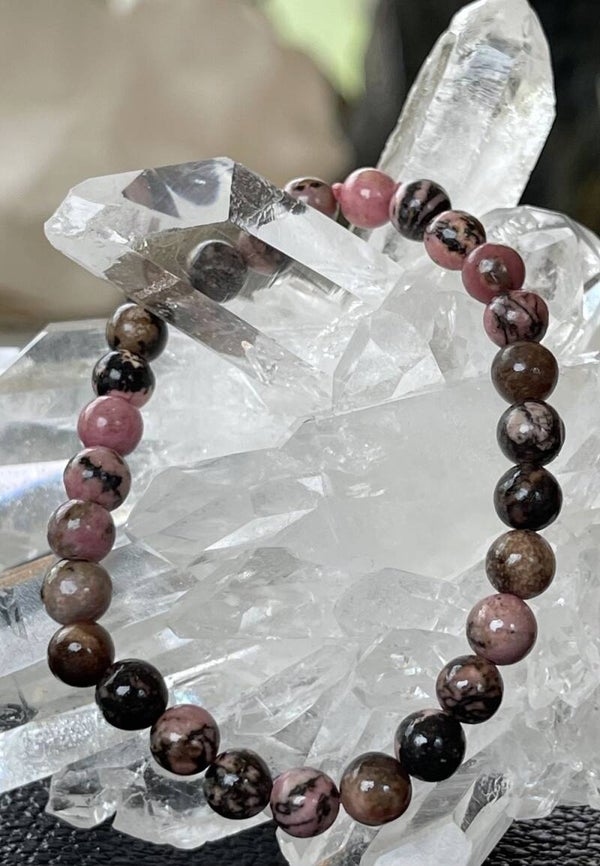 Rhodoniet armband met ronde kralen en elastiek 6,5mm