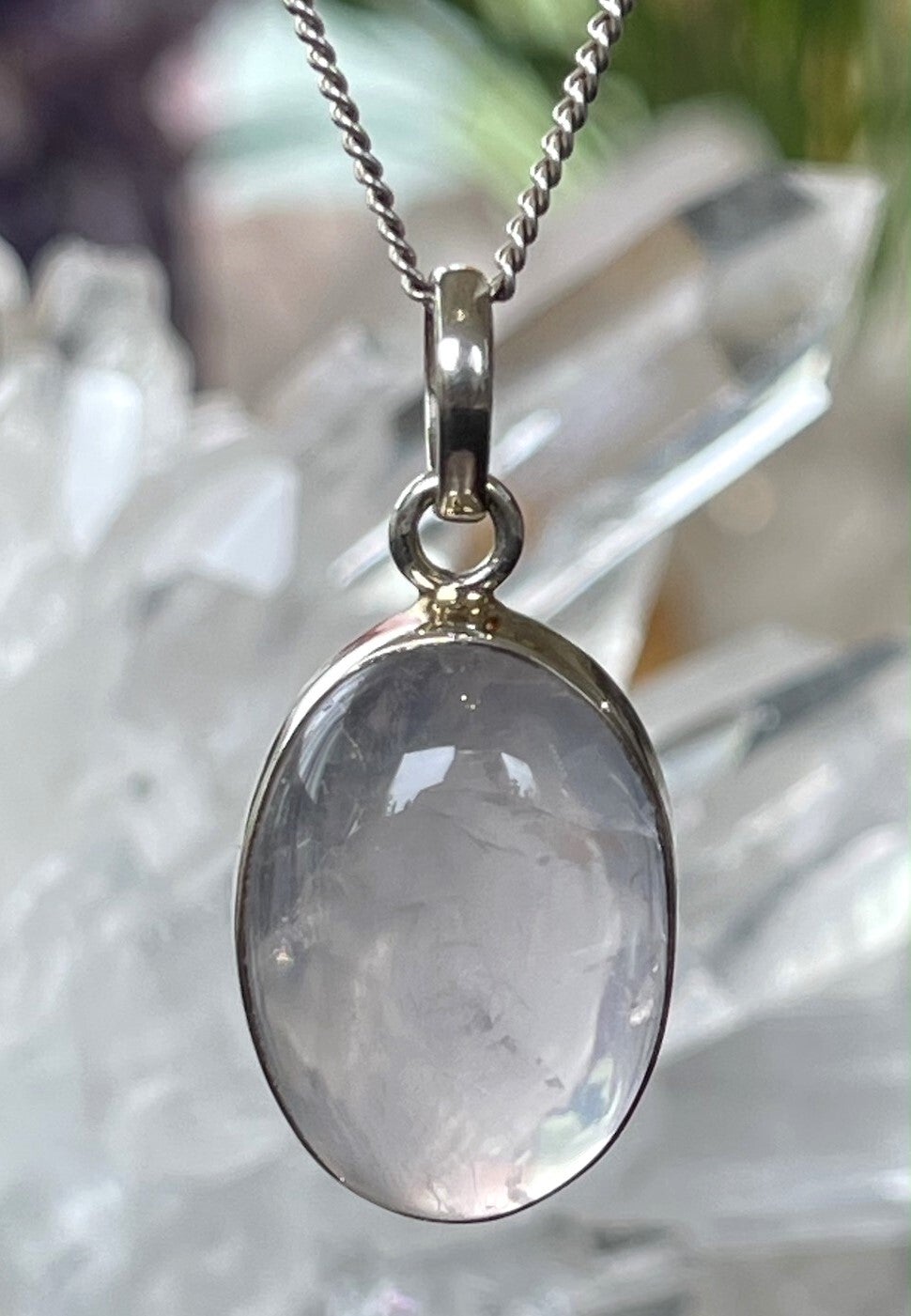 Rozenkwarts hanger cabochon ovaal medium