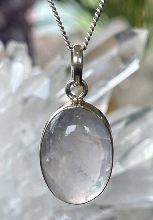 Rozenkwarts hanger cabochon ovaal medium