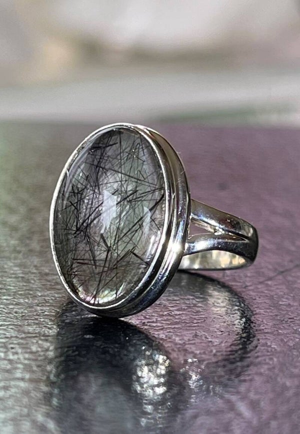 Toermalijnkwarts ring cabochon ovaal, maat 17,5