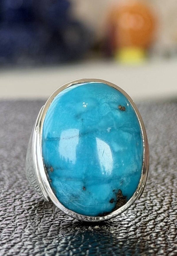 Turkoois met koper ring cabochon ovaal, maat 23