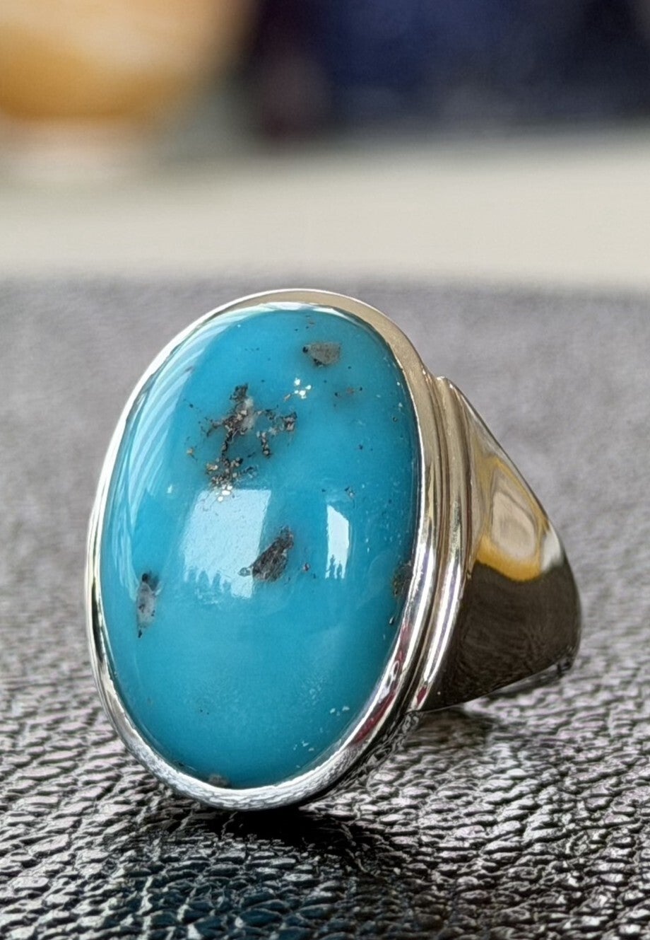 Turkoois met koper ring cabochon ovaal, maat 20
