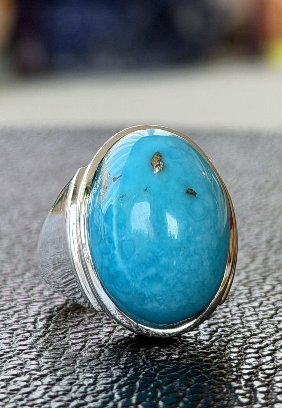 Turkoois met koper ring cabochon ovaal, maat 20