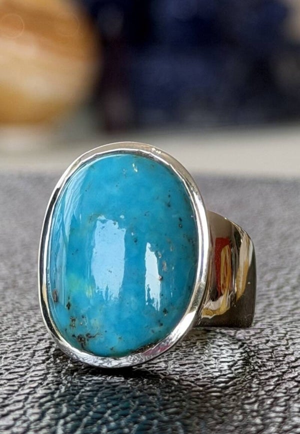 Turkoois met koper ring cabochon ovaal, maat 21,9