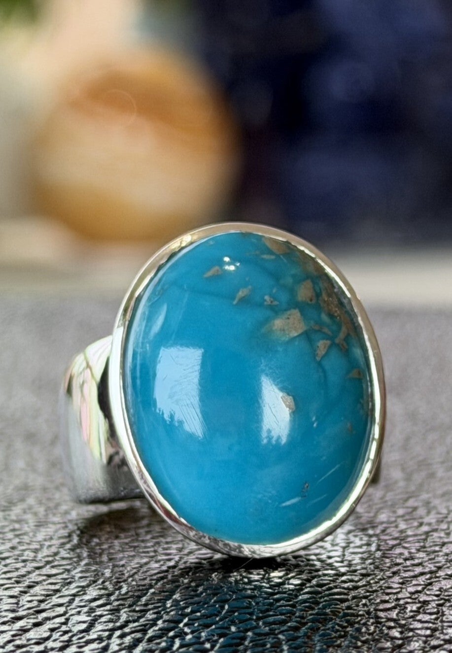 Turkoois met koper ring cabochon ovaal, maat 23,9