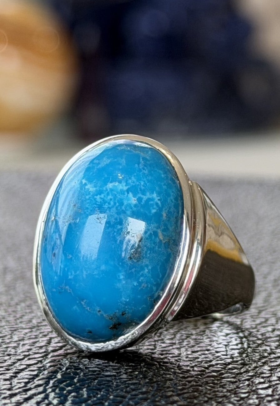 Turkoois met koper ring cabochon ovaal, maat 21