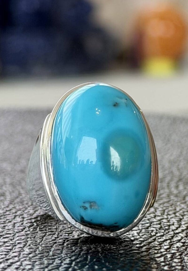 Turkoois met koper ring cabochon ovaal, maat 22